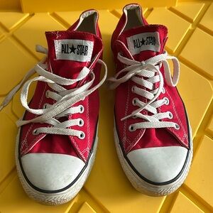 Low top red converse chuck taylors men size 9 or womens 11
